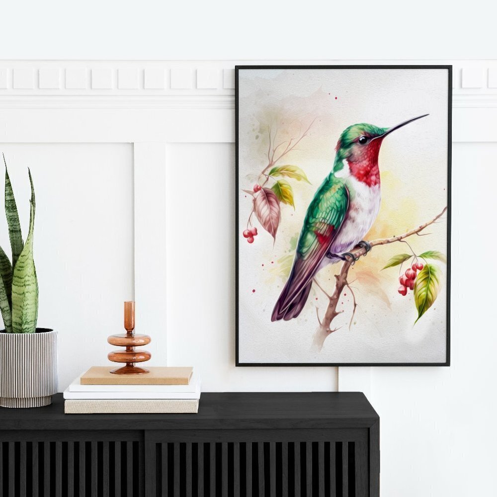 16x20 Hummingbird Watercolor Oil Painting Art Poster - Picture 1 of 7